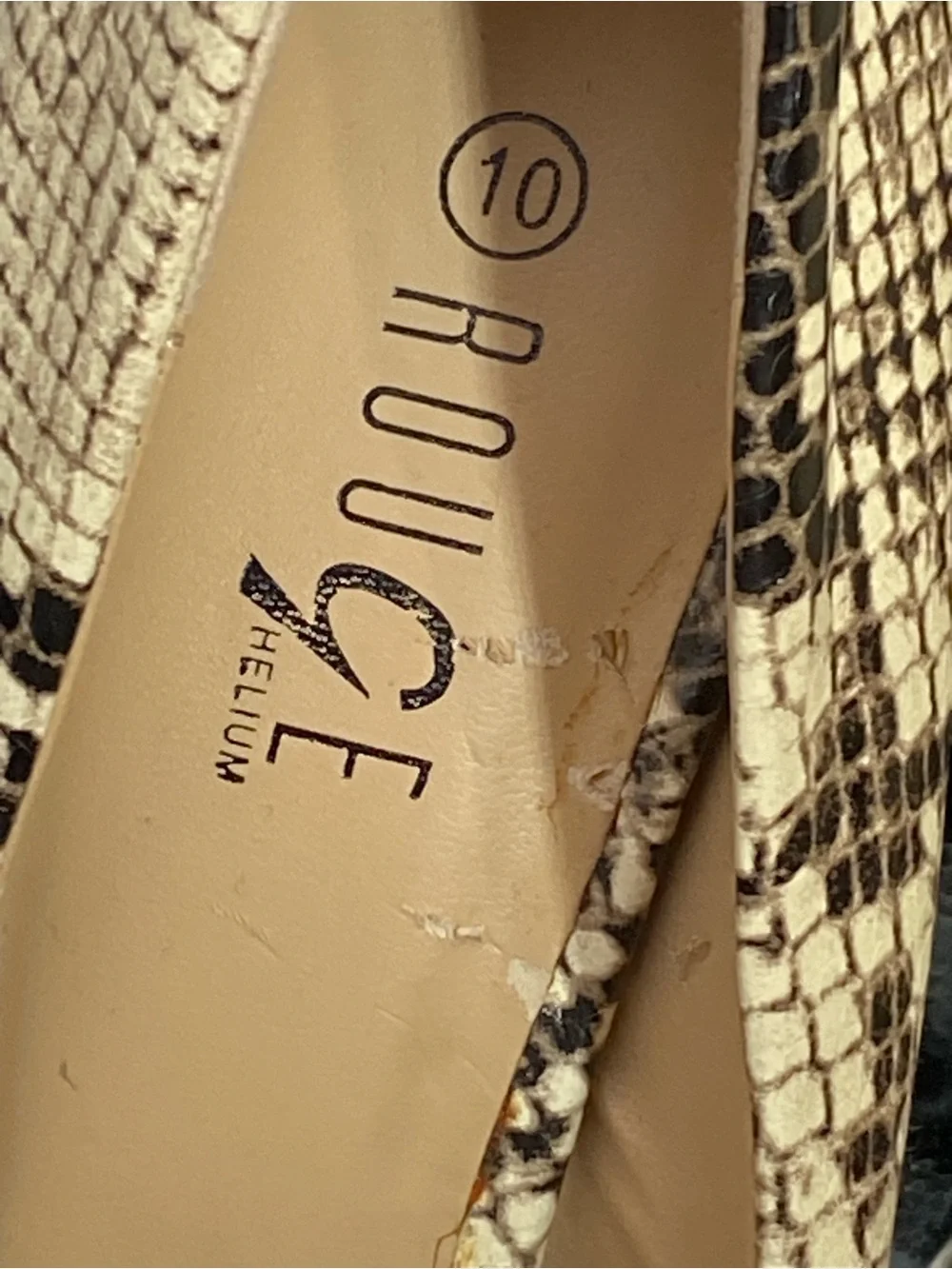 Rouge Helium Snakeskin Pointed-Toe Stiletto Heels — Cream/Brown